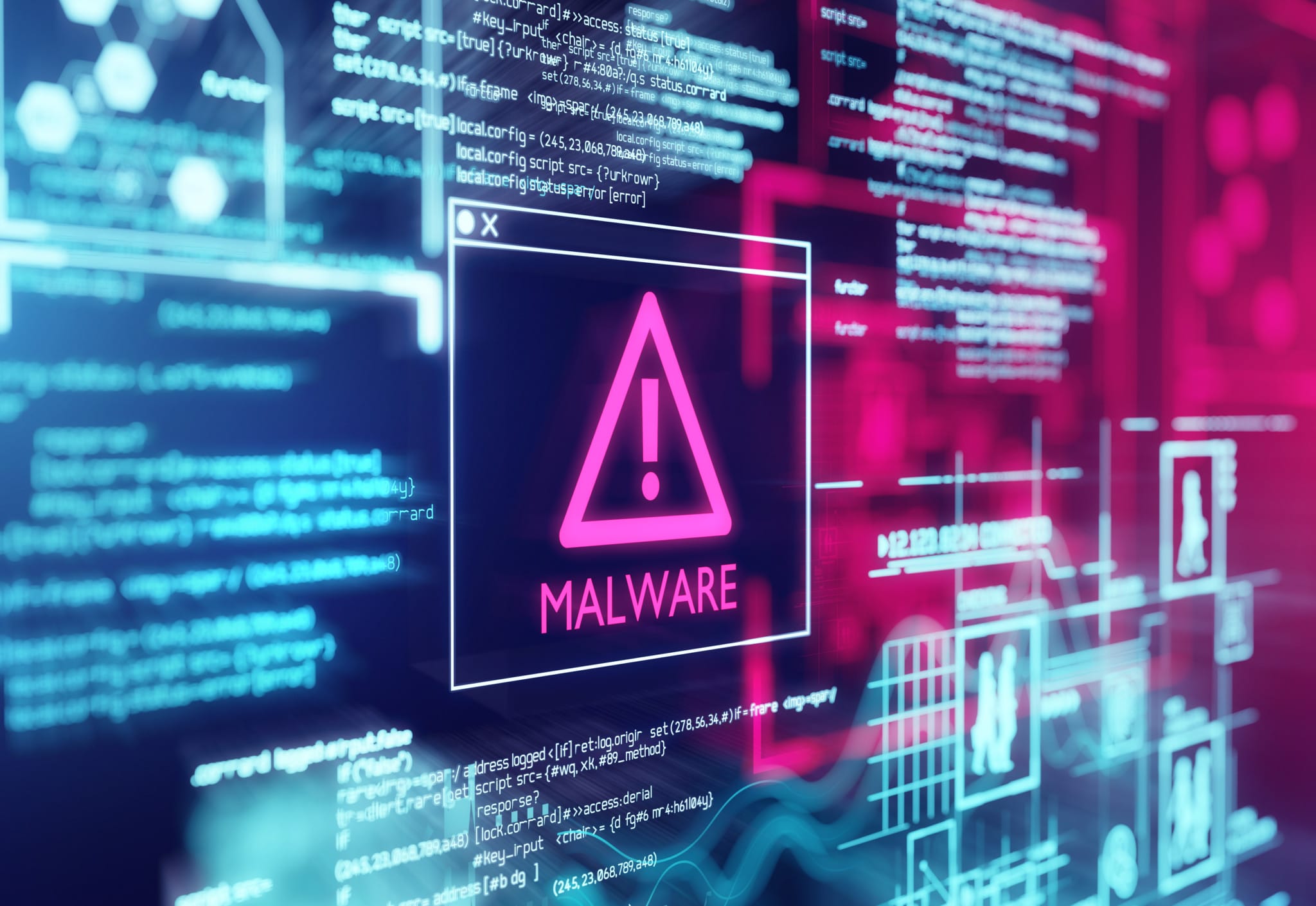 Advanced Malware cybersecurity computer screen
