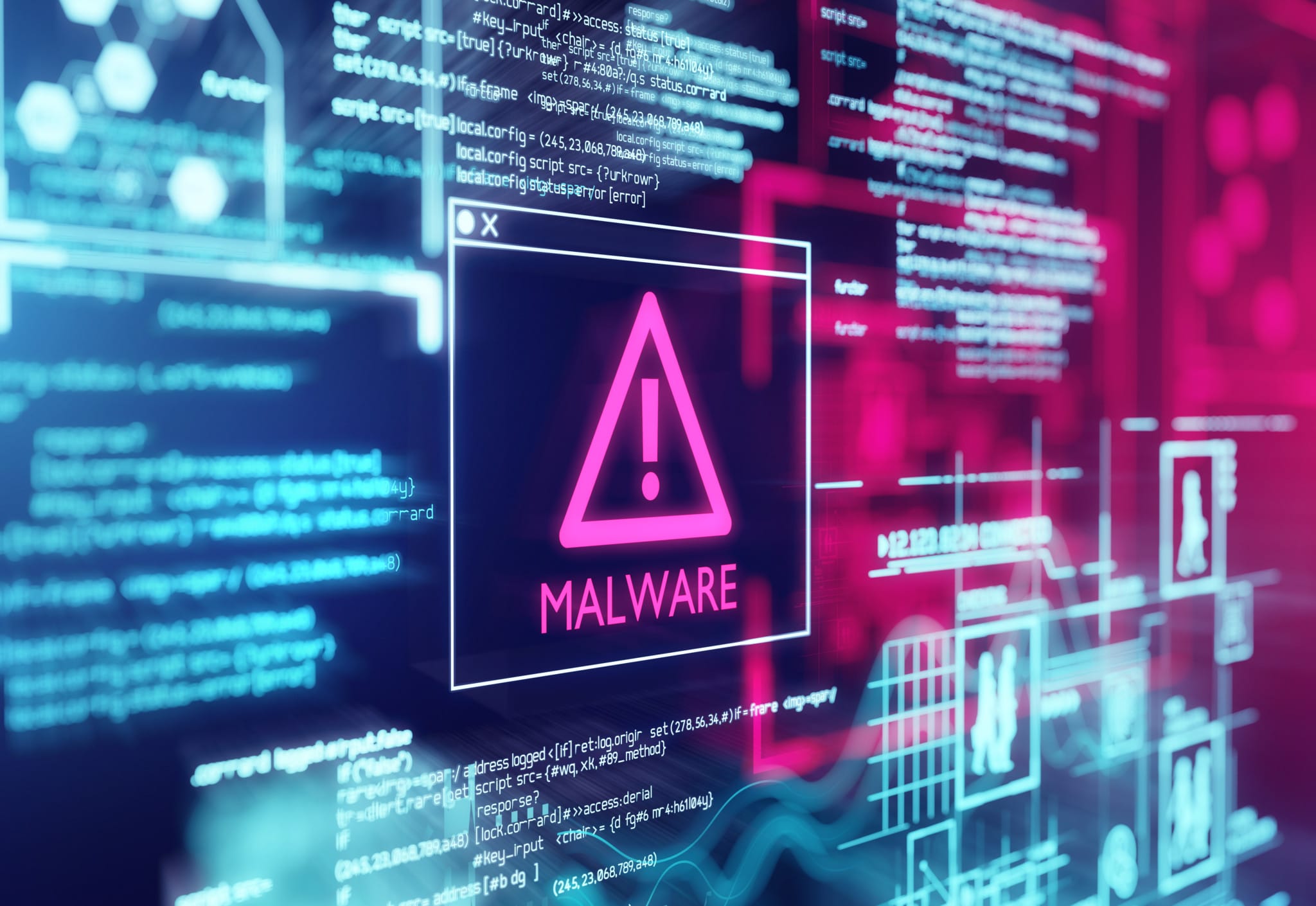 Malware cybersecurity computer screen