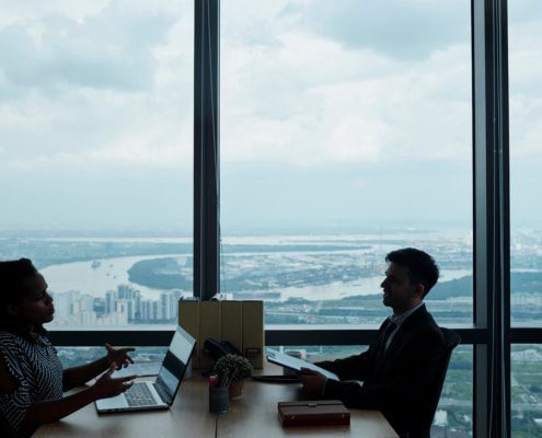 Consultant working in a business building