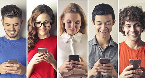 People use productivity apps on their smartphones.
