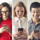People use productivity apps on their smartphones.