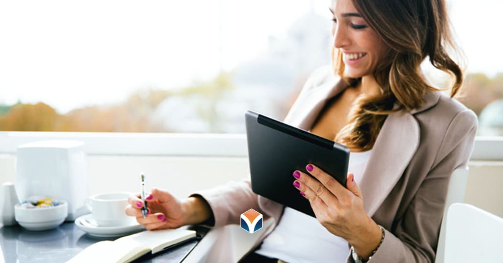 woman happily working daily routine