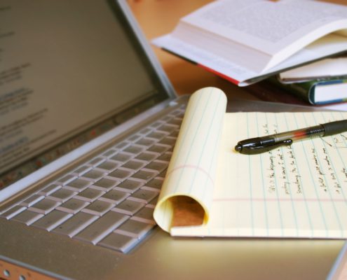 Attorney's desk while researching CLS software for their law firm